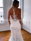 Trumpet/Mermaid V-neck Sweep Train Tulle Appliques Lace Wedding Dresses #PDS00023789