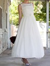 Boutique Satin Flower(s) Square Neckline White Ankle-length Wedding Dresses #PDS00020636