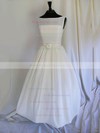 Boutique Satin Flower(s) Square Neckline White Ankle-length Wedding Dresses #PDS00020636