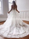 A-line V-neck Court Train Tulle Beading Wedding Dresses #PDS00023796