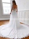 A-line V-neck Court Train Tulle Beading Wedding Dresses #PDS00023802