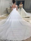 Ball Gown Scoop Neck Chapel Train Tulle Beading Wedding Dresses #PDS00023803