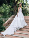 Ball Gown V-neck Court Train Glitter Beading Wedding Dresses #PDS00023806