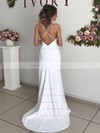Sheath/Column V-neck Sweep Train Silk-like Satin Split Front Wedding Dresses #PDS00023807