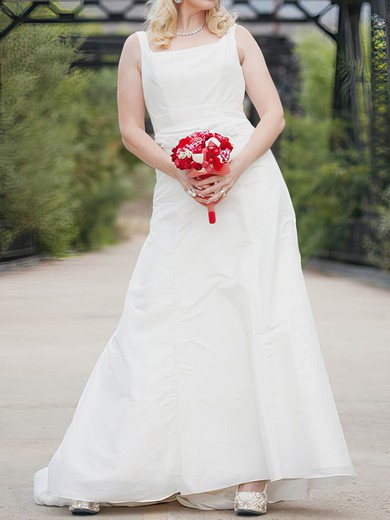 Beautiful White Taffeta Sashes/Ribbons Square Neckline Floor-length Wedding Dress #PDS00020638