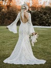 Sheath/Column V-neck Sweep Train Lace Wedding Dresses #PDS00023820