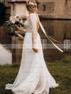 A-line Scoop Neck Sweep Train Lace Chiffon Wedding Dresses #PDS00023831