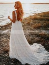 A-line V-neck Sweep Train Lace Wedding Dresses #PDS00023832