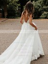 A-line V-neck Court Train Tulle Appliques Lace Wedding Dresses #PDS00023833