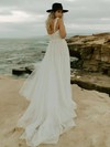 A-line Sweetheart Court Train Tulle Appliques Lace Wedding Dresses #PDS00023835