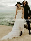A-line Sweetheart Court Train Tulle Appliques Lace Wedding Dresses #PDS00023835
