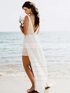 A-line V-neck Floor-length Tulle Split Front Wedding Dresses #PDS00023837