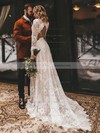 A-line V-neck Sweep Train Lace Sashes / Ribbons Wedding Dresses #PDS00023838