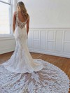 Trumpet/Mermaid V-neck Chapel Train Tulle Beading Wedding Dresses #PDS00023839