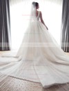 Ball Gown V-neck Chapel Train Tulle Pearl Detailing Wedding Dresses #PDS00023841