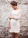 Sheath/Column Scalloped Neck Knee-length Lace Wedding Dresses #PDS00023843