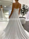 A-line Square Neckline Court Train Silk-like Satin Pockets Wedding Dresses #PDS00023846