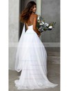 A-line Halter Sweep Train Tulle Ruffles Wedding Dresses #PDS00023847