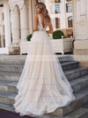 A-line V-neck Court Train Tulle Appliques Lace Wedding Dresses #PDS00023850