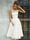 A-line Scoop Neck Tea-length Tulle Sashes / Ribbons Wedding Dresses #PDS00023851