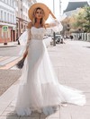 A-line Off-the-shoulder Sweep Train Tulle Beading Wedding Dresses #PDS00023852