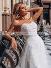 A-line Off-the-shoulder Sweep Train Tulle Beading Wedding Dresses #PDS00023852