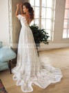 A-line V-neck Sweep Train Lace Wedding Dresses #PDS00023853