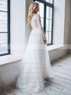 A-line Scoop Neck Sweep Train Tulle Beading Wedding Dresses #PDS00023854