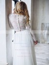 A-line Scoop Neck Sweep Train Tulle Beading Wedding Dresses #PDS00023854