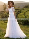 A-line Scoop Neck Sweep Train Tulle Lace Wedding Dresses #PDS00023855