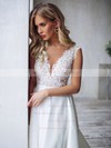 A-line V-neck Sweep Train Satin Appliques Lace Wedding Dresses #PDS00023856