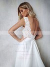 A-line V-neck Sweep Train Satin Appliques Lace Wedding Dresses #PDS00023856