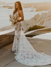 Trumpet/Mermaid V-neck Court Train Lace Wedding Dresses #PDS00023860