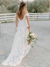 A-line V-neck Sweep Train Lace Wedding Dresses #PDS00023861
