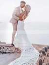 Trumpet/Mermaid V-neck Court Train Lace Split Front Wedding Dresses #PDS00023862