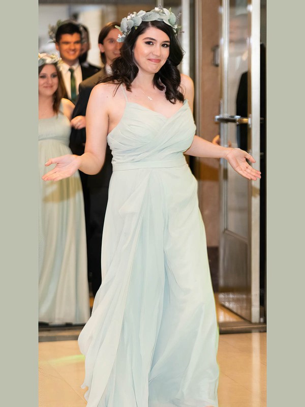 A-line V-neck Floor-length Chiffon Ruffles Bridesmaid Dresses #PDS01013788