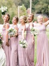 A-line Scoop Neck Floor-length Lace Silk-like Satin Split Front Bridesmaid Dresses #PDS01013789