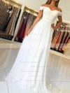 A-line Off-the-shoulder Chiffon Floor-length Beading Prom Dresses #PDS020106467