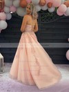 Princess Halter Sweep Train Tulle Beading Prom Dresses #PDS020106641