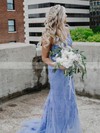 Trumpet/Mermaid Square Neckline Sweep Train Tulle Beading Prom Dresses #PDS020106643