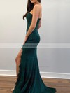 Sheath/Column Sweetheart Sweep Train Silk-like Satin Appliques Lace Prom Dresses #PDS020106676