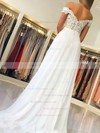 A-line Off-the-shoulder Sweep Train Chiffon Appliques Lace Prom Dresses #PDS020106677
