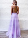 A-line Square Neckline Sweep Train Tulle Beading Prom Dresses #PDS020106682