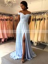 A-line Off-the-shoulder Sweep Train Chiffon Appliques Lace Prom Dresses #PDS020106711