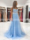 A-line Square Neckline Sweep Train Tulle Appliques Lace Prom Dresses #PDS020106723