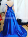 A-line Off-the-shoulder Sweep Train Satin Beading Prom Dresses #PDS020106745