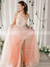 A-line One Shoulder Floor-length Tulle Beading Prom Dresses #PDS020106759
