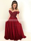 A-line Scoop Neck Sweep Train Chiffon Beading Prom Dresses #PDS020106760