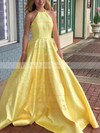 Ball Gown Scoop Neck Sweep Train Satin Beading Prom Dresses #PDS020106767