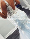Trumpet/Mermaid V-neck Floor-length Tulle Appliques Lace Prom Dresses #PDS020106798